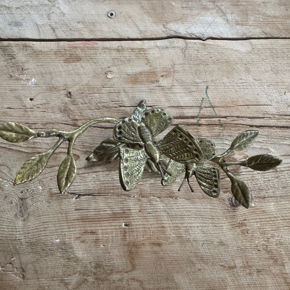 Vintage Brass Butterfly Jewelry Stand Botanical Cottage Decor